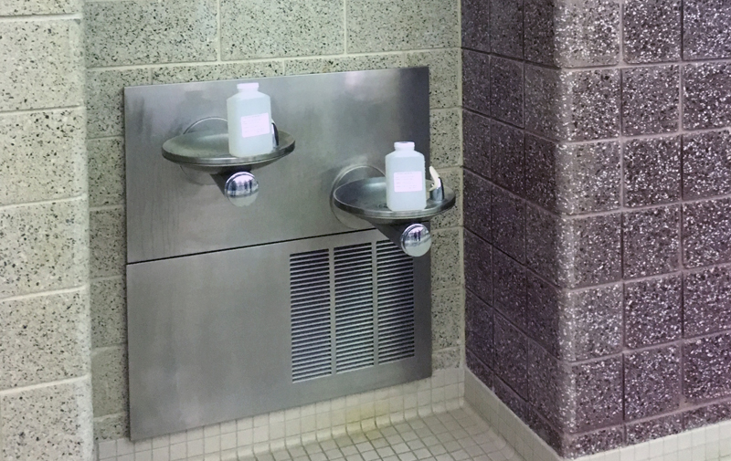 Image of water fountains and water sampling containers