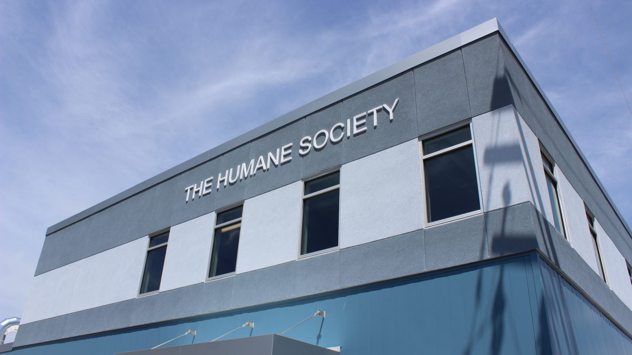 Humane society front facade displaying organization’s name.
