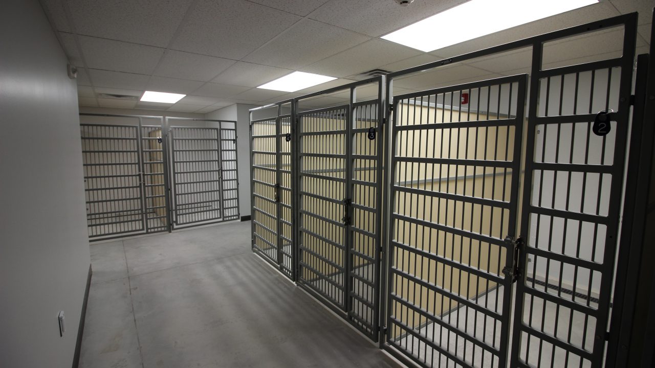 Empty kennels inside animal shelter, ready for incoming pets.