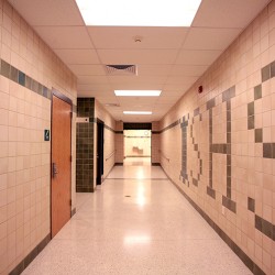 Image of interior hallway tile on wall.