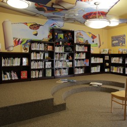 Interior image of colorful library.