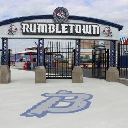 Entrance gate of Mirabito Stadium, formerly NYSEG Stadium, welcoming visitors to the home of the Binghamton Rumble Ponies.