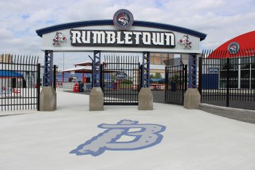 Entrance gate of Mirabito Stadium, formerly NYSEG Stadium, welcoming visitors to the home of the Binghamton Rumble Ponies.