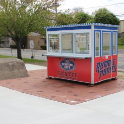 Ticket booth at Mirabito Stadium, formerly NYSEG Stadium, at the entrance to the Binghamton Rumble Ponies’ home field.