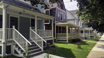 Street view of rehabilitated affordable housing units along Crandall Street in Binghamton, NY, part of Keystone’s revitalization project.