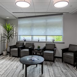 Interior view of seating area inside Catskill Watershed Corporation in Arkville, New York.