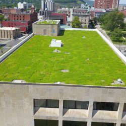 Aerial view of the City of Binghamton green roof, showcasing its sustainable design and environmental benefits.