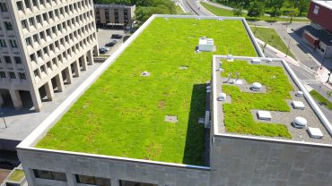 Aerial view of the City of Binghamton green roof, showcasing its sustainable design and environmental benefits.