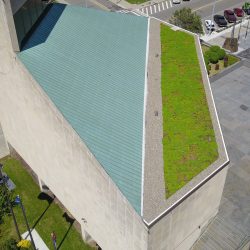 Aerial view of the City of Binghamton green roof, showcasing its sustainable design and environmental benefits.