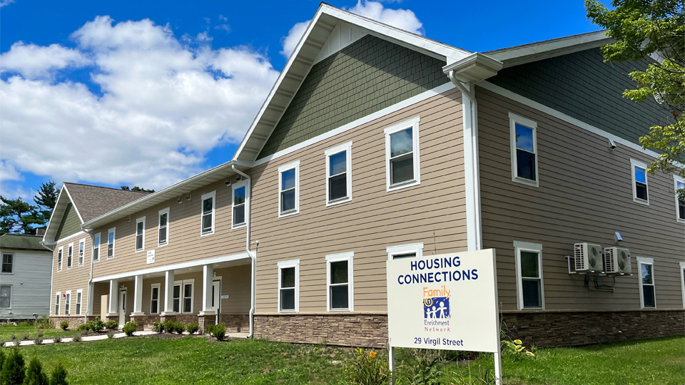 Exterior view of the Family Enrichment Network's Housing Connections project at 29 Virgil Street, Binghamton, NY, providing supportive housing for individuals and families in need.