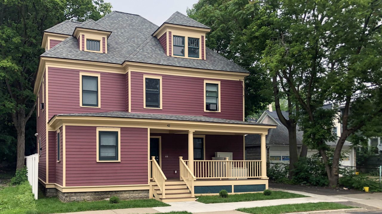 Exterior view of 42 North Street, a newly renovated house providing affordable housing as part of the North of Main Revitalization Project.