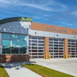 Exterior view of the City of Binghamton Fire Station in New York, showcasing its modern design and emergency response facilities.
